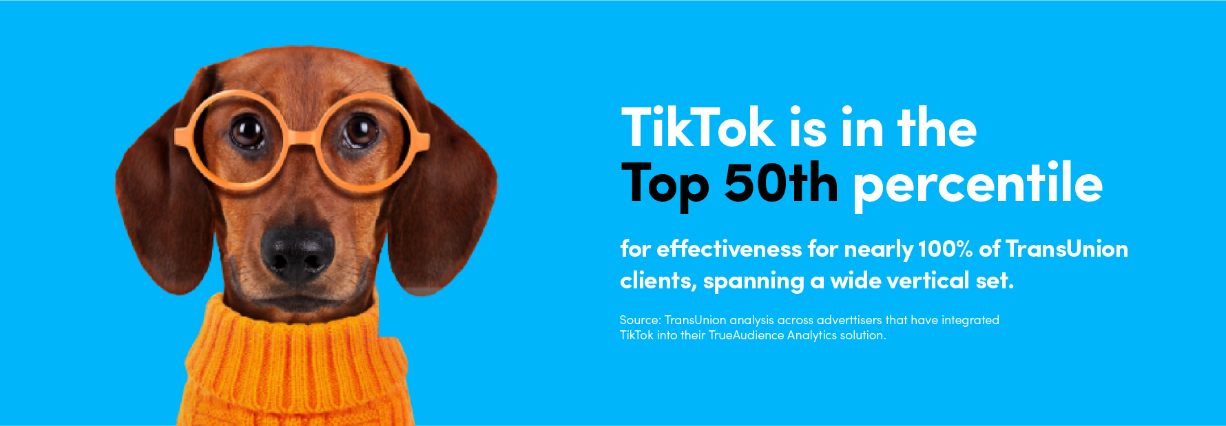 TikTok is in the Top 50th percentile for effectiveness for nearly 100% of Transunion clients