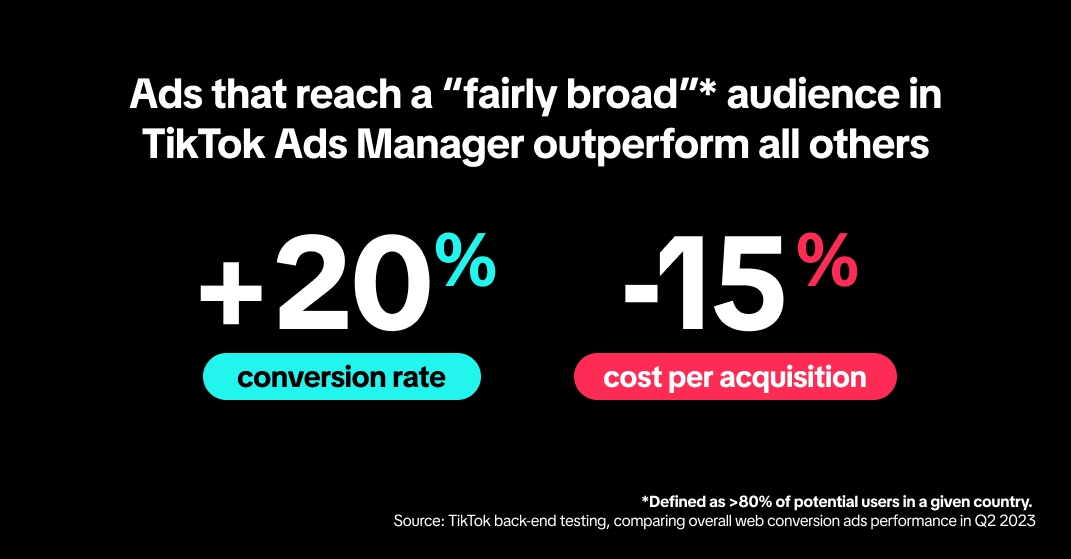 Ads that reach a "fairly broad" audience outperform others on TikTok Ads Manager